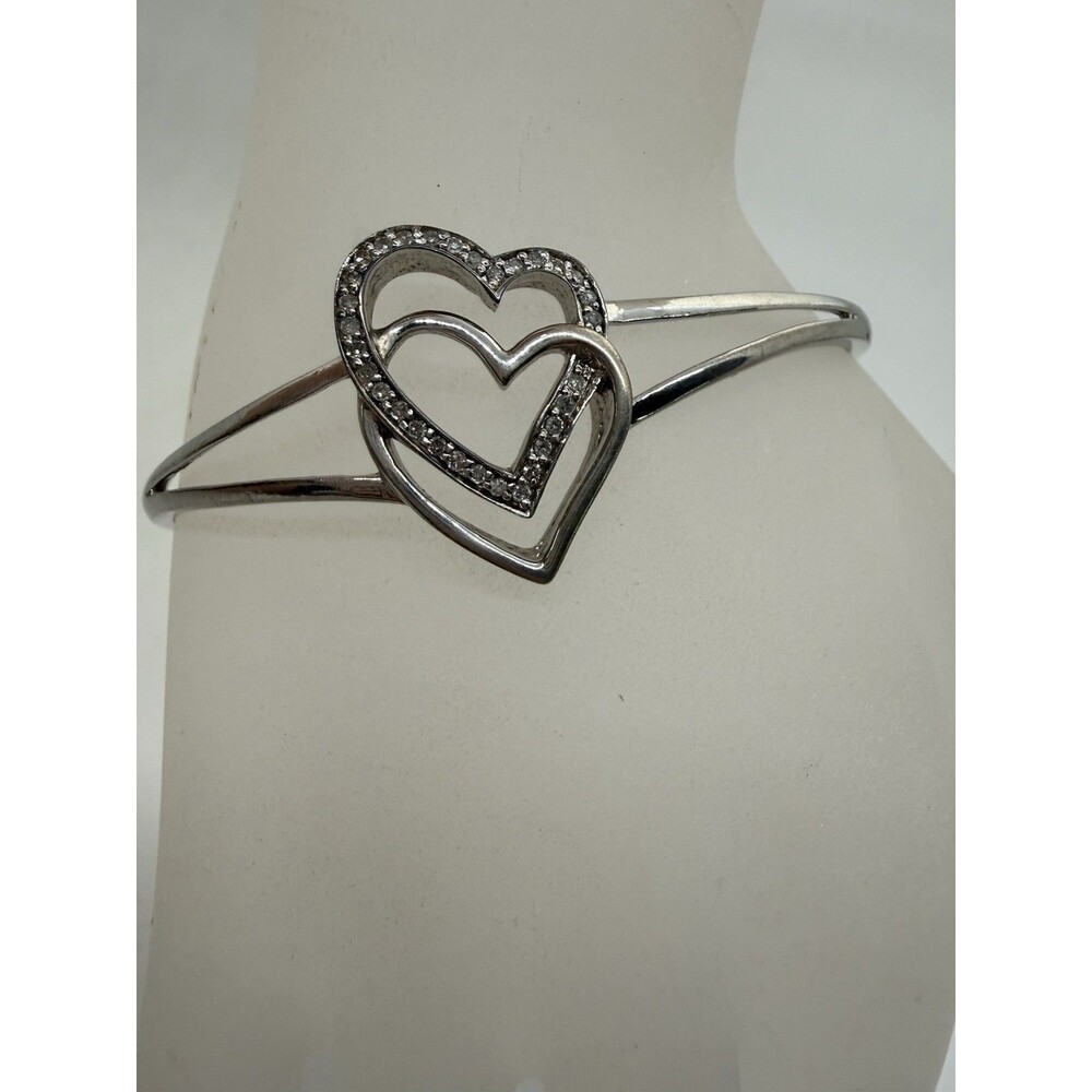 SAI Diamond Sterling Silver 925 Cuff Bracelet Double‎ Hearts Sai Krishna